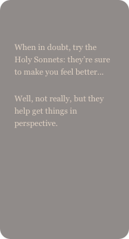 
When in doubt, try the Holy Sonnets: they’re sure to make you feel better...Well, not really, but they help get things in perspective.
